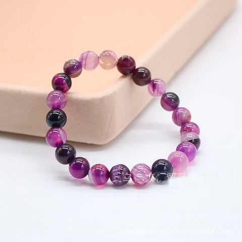 Gemstone Beaded Bracelet-Purple Stripe Agate