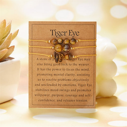 3pc Gemstone Beaded Bracelet-Tiger Eye