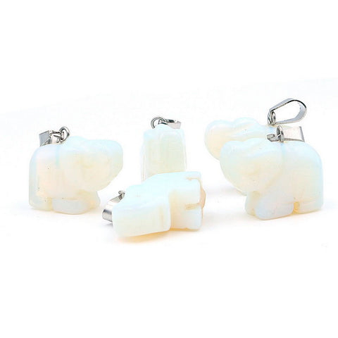 Elephant Gemstone Pendant with Necklace - Opal