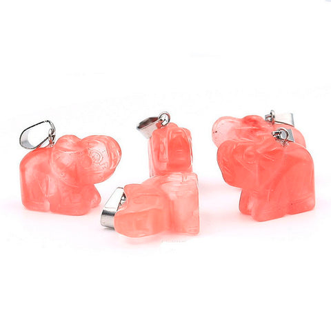 Elephant Gemstone Pendant with Necklace - Cherry Quartz