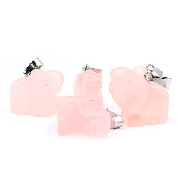 Elephant Gemstone Pendant with Necklace - Rose Quartz