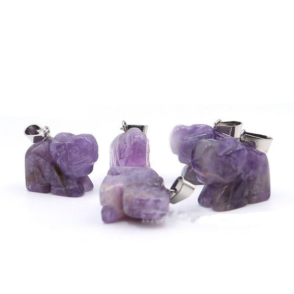 Elephant Gemstone Pendant with Necklace - Amethyst