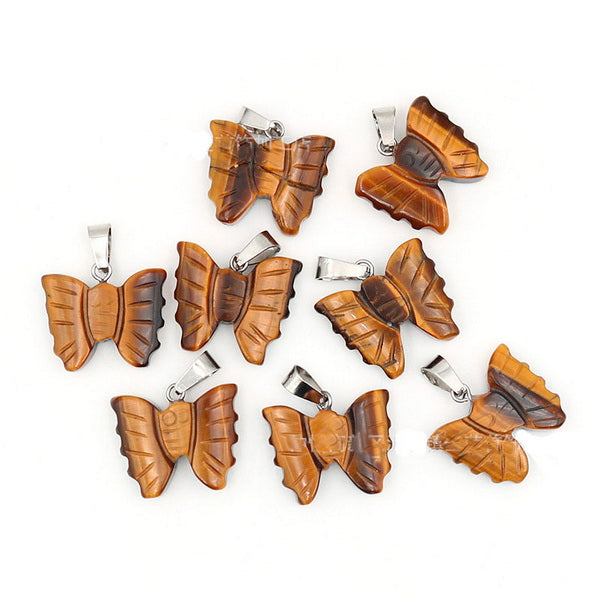 Butterfly Gemstone Pendant with Necklace - Tiger Eye