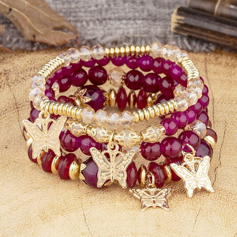 Hand Beaded Multi-Layer Butterfly Bangle