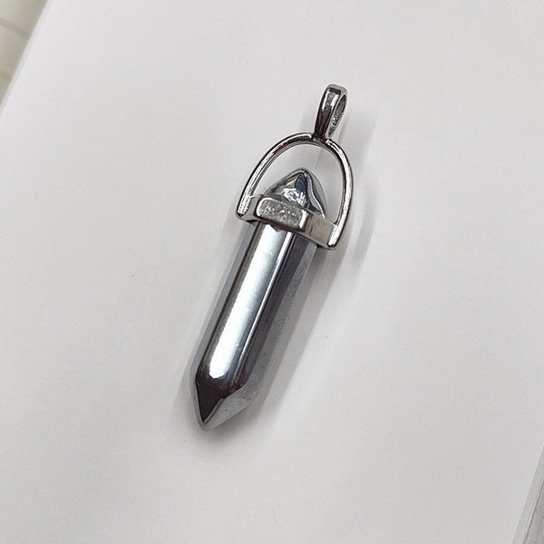 Gemstone Pendant with Necklace - Hematite Silver