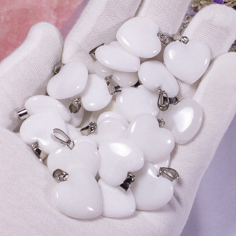 Heart Gemstone Pendant with Necklace - White Jade