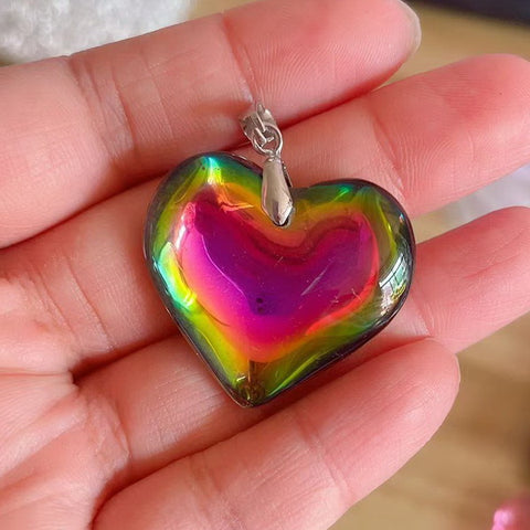 Rainbow Heart Glass Pendant with Necklace