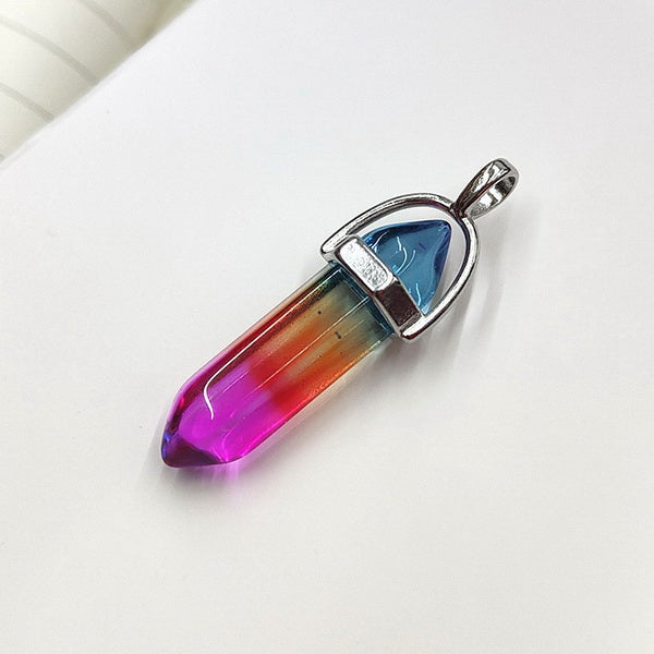 Gemstone Pendant with Necklace - Colorful Quartz