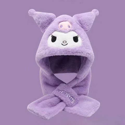 Winter Plush One-piece Hat and Scarf