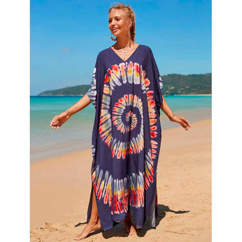 Wholesale Plus Size Long Tie Dye Boho Kaftan Dresses 