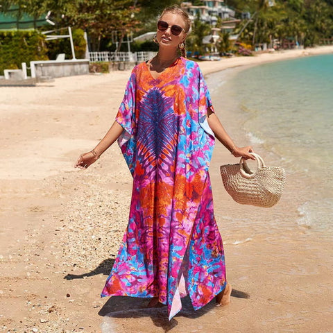 Wholesale Plus Size Long Tie Dye Boho Kaftan Dresses 
