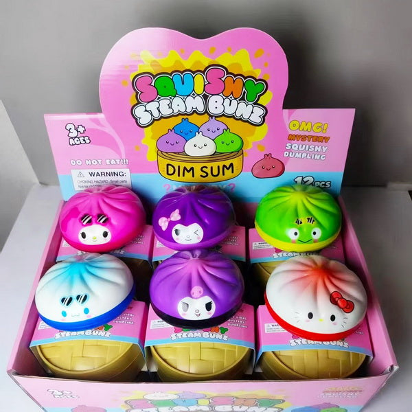 12pc Squishy Bun Mystery Cartoon with Display Box