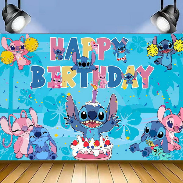 Wholesale Stitch Cartoon Backdrop Birthday Party Banner Background