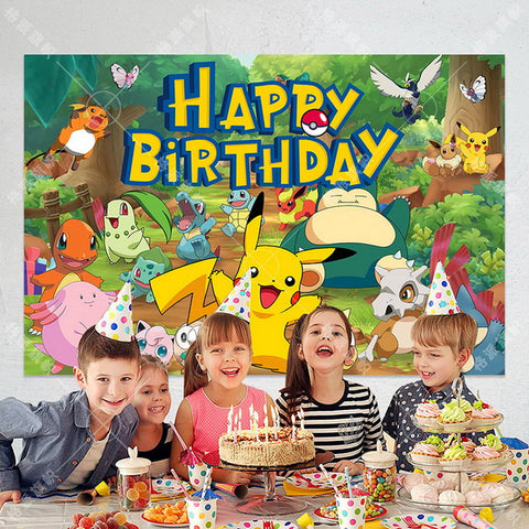 Wholesale Pokemon Cartoon Backdrop Birthday Party Banner Background