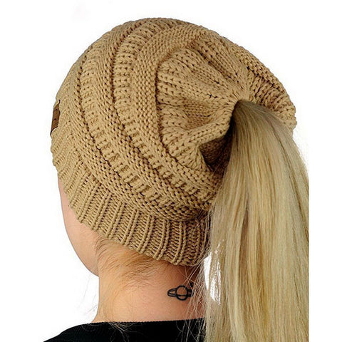 Wholesale Women Knitted Ponytail Beanie