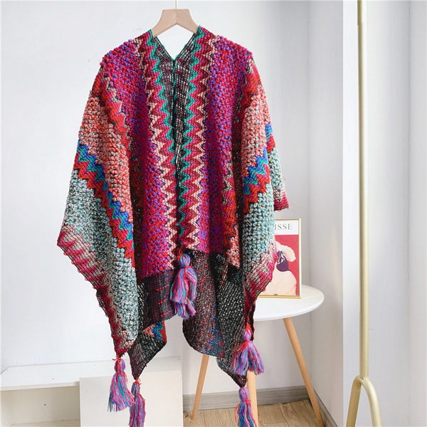 Boho Knitted Poncho open front