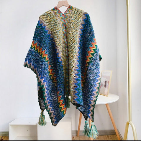 Boho Knitted Poncho open front