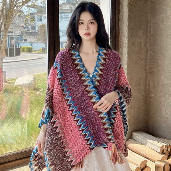 Boho Knitted Poncho open front