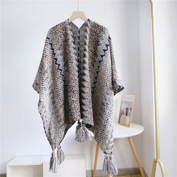Boho Knitted Poncho open front