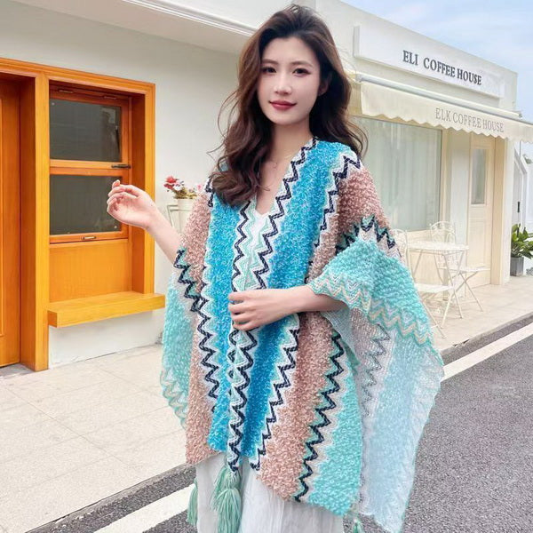 Boho Knitted Poncho open front