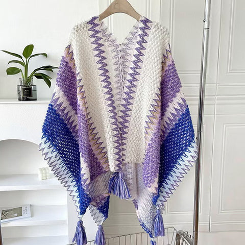 Boho Knitted Poncho open front
