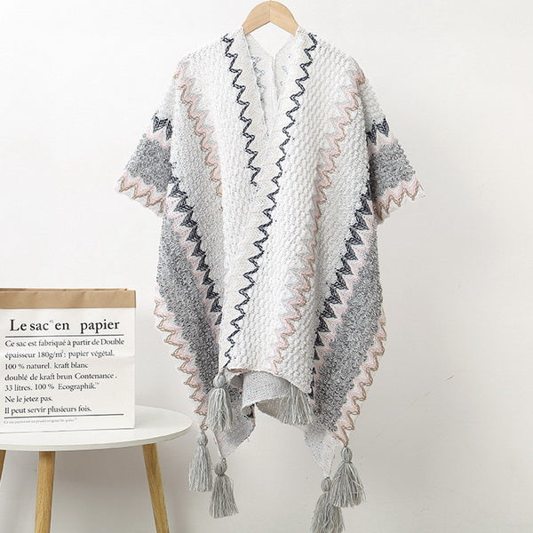 Boho Knitted Poncho open front