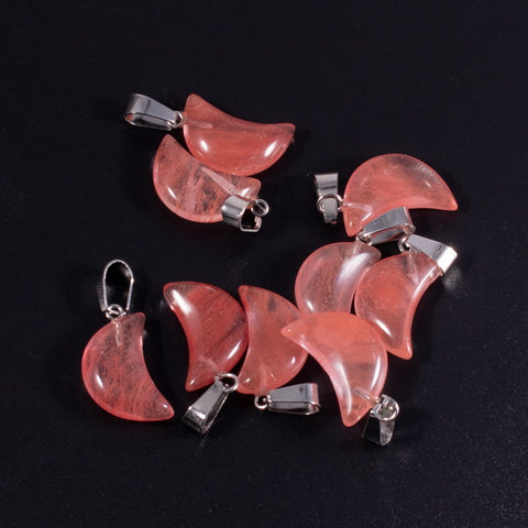 Moon Gemstone Pendant with Necklace - Cherry Quartz