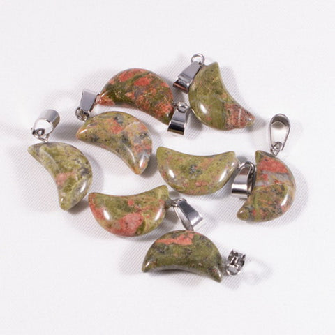 Moon Gemstone Pendant with Necklace - Unakite