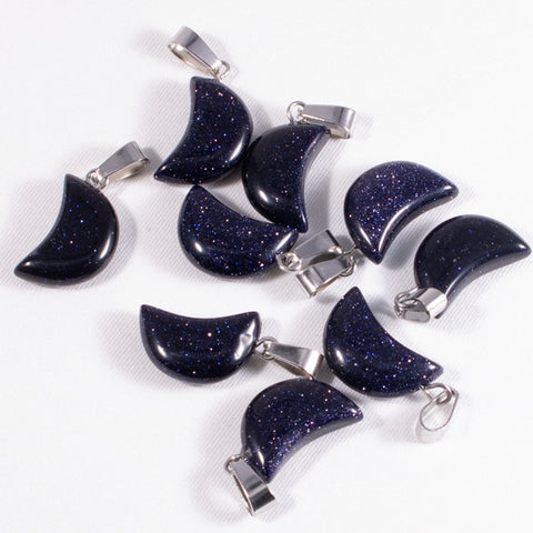 Moon Gemstone Pendant with Necklace - Blue Sandstone