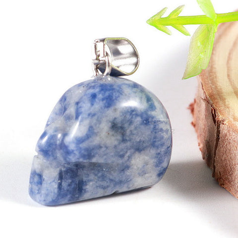 Skull Gemstone Pendant with Necklace - Sodalite