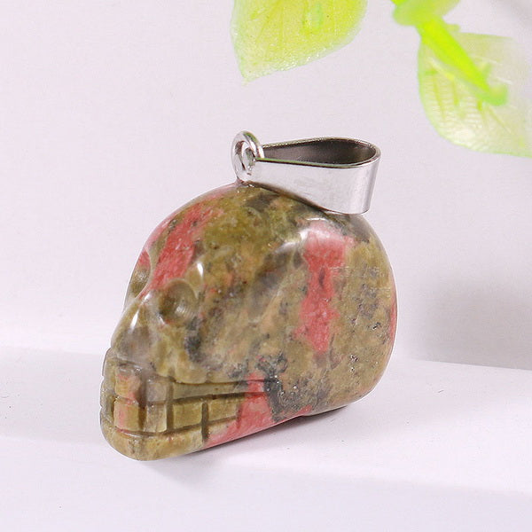 Skull Gemstone Pendant with Necklace - Unakite