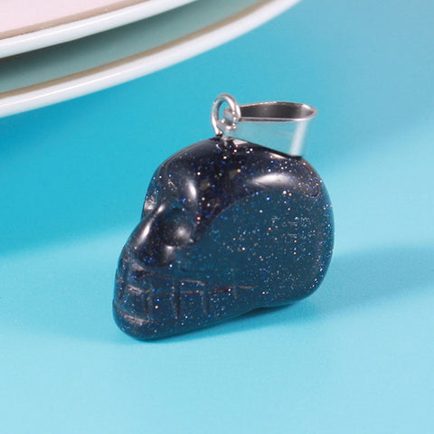 Skull Gemstone Pendant with Necklace - Blue Sandstone