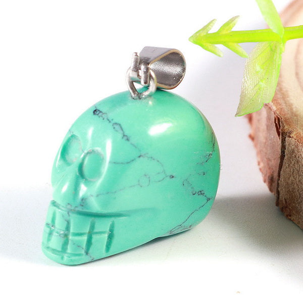 Skull Gemstone Pendant with Necklace - Turquoise