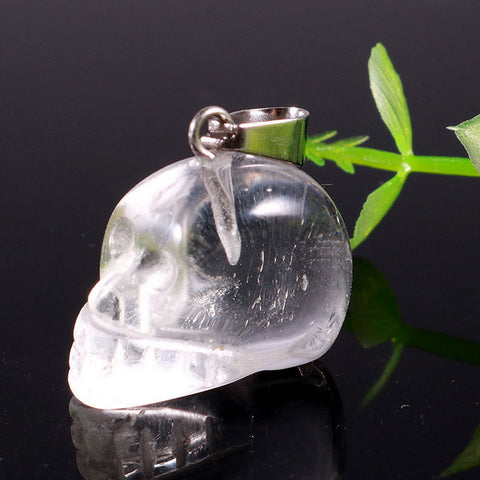 Skull Gemstone Pendant with Necklace - Clear Quartz
