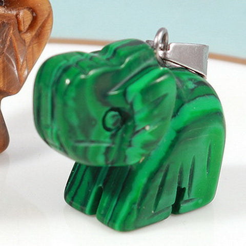 Elephant Gemstone Pendant with Necklace - Malachite