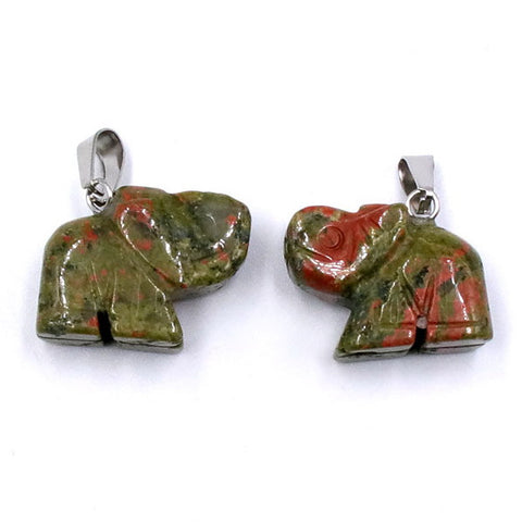 Elephant Gemstone Pendant with Necklace - Unakite