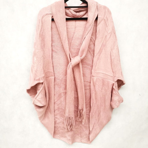 Women Free Size Knitted Poncho with Decoration Scarf