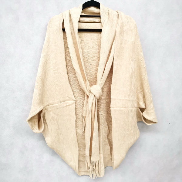 Women Free Size Knitted Poncho with Decoration Scarf