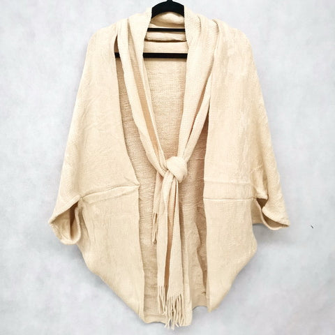 Women Free Size Knitted Poncho with Decoration Scarf