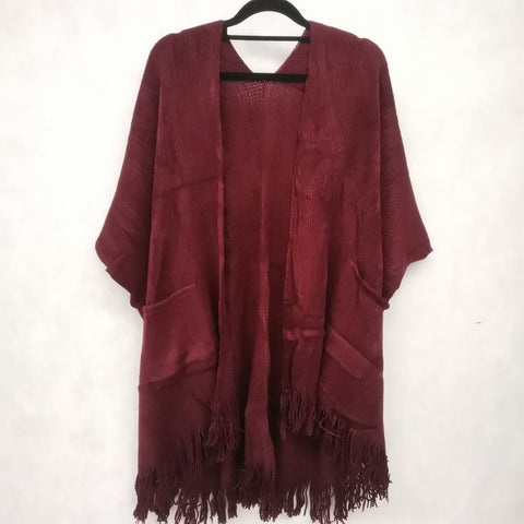 Women Free Size Knitted Poncho With Pockets