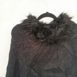 Women Free Size Turtleneck Fur Knitted Poncho