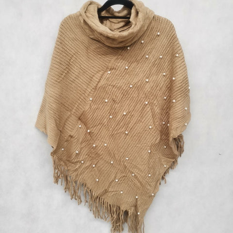 Women Free Size Turtleneck Knitted Poncho