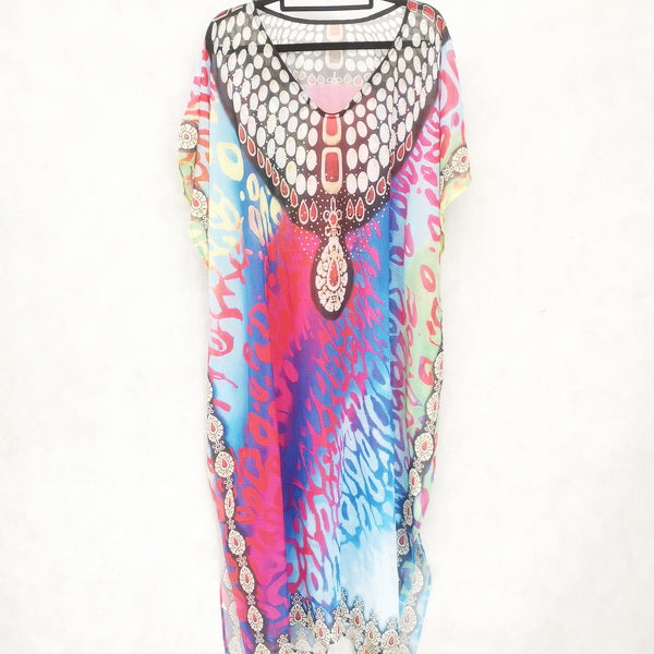 Large Hand Embellished Kaftan Dress Free Size