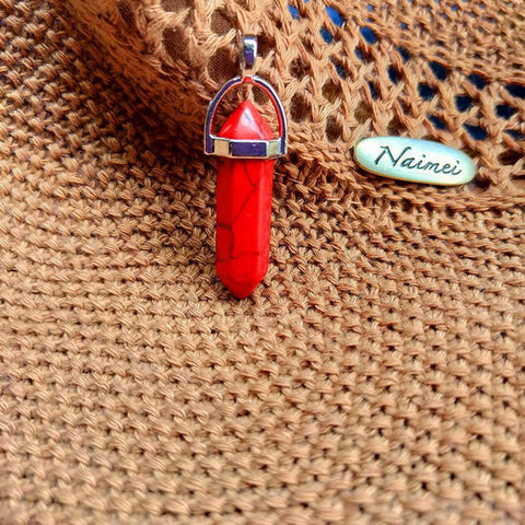 Gemstone Pendant with Necklace - Red Turquoise