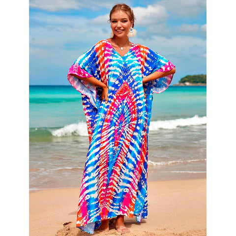 Wholesale Plus Size Long Tie Dye Boho Kaftan Dresses 