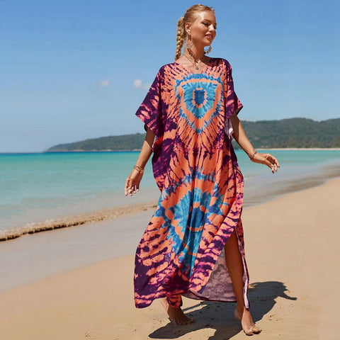 Wholesale Plus Size Long Tie Dye Boho Kaftan Dresses 