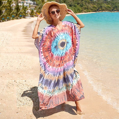 Wholesale Plus Size Long Tie Dye Boho Kaftan Dresses 