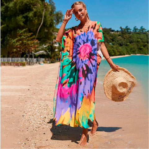 Wholesale Plus Size Long Tie Dye Boho Kaftan Dresses 